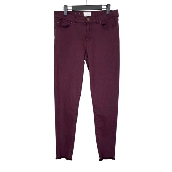 Caslon Burgundy Wine Skinny Jeans Size 29 Ankle Raw Hem Stretch Denim - Picture 2 of 12